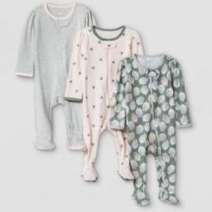 Baby 3pk Foliage Zip-Up Sleep N' Play - Cloud Island Green Heather Newborn